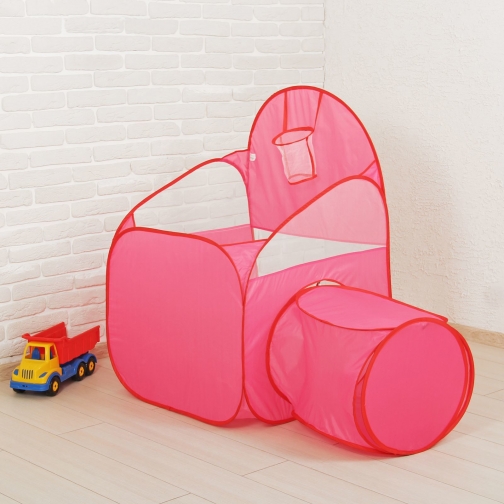 Сухой бассейн-манеж для шариков с тоннелем и корзинкой, розовый 37737788