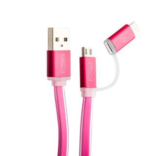 USB дата-кабель COTEetCI M1 (CS2025-MR) 2в1 lightning & microUSB cable Breathe Light плоский (1.0 м) розовый
