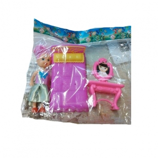 Игровой набор "Кукла с мебелью", с розовой кроваткой