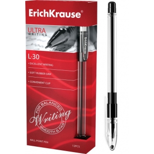 Ручка шариковая ULTRA L-30 (коробка 12 шт.), толщина линии 0,25 мм, ErichKrause ЧЕРНЫЕ