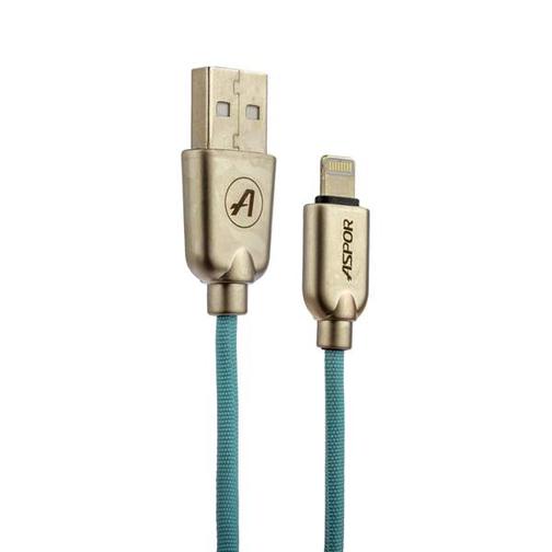 USB дата-кабель Aspor Kirsite А117 8-pin Lightning (1.2m) в тканевой оплётке 2.4A мятный 42534641