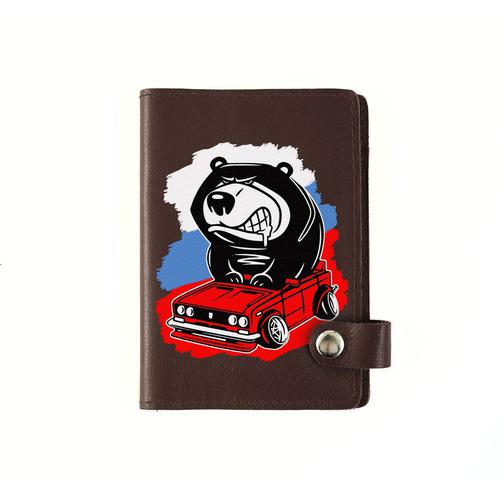 Обложка на автодокументы на кнопке с кармашками Медведь Авто ,шоколад 42783942 2