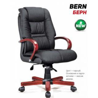 Кресло для руководителя/BERN/Берн/дерево + хром/черная экокожа