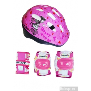 Набор защиты для детей с регулируемым шлемом MaxCity Angel (розовый)
