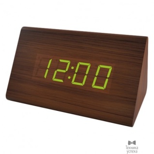 Perfeo Perfeo LED часы-будильник "Trigonal", коричневый корпус / зелёная подсветка (PF-S711T) время