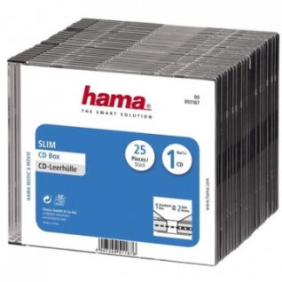 Бокс для CD/DVD дисков HAMA H-51167 Slim Box, 25шт., проз.+чер. (00051167)