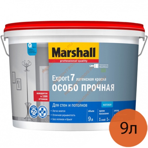МАРШАЛЛ Экспорт-7 краска особопрочная для стен и потолков (9л) / MARSHALL Export-7 краска латексная для стен и потолков особопрочная (9л) Маршалл 38086738