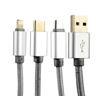 USB дата-кабель COTEetCI M19 (3в1) Lightning+MicroUSB+Type-C Cable CS2111-TS (1.2м) Серебристый