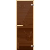 Дверь Бронза /серое /прозрачное 8мм, 6х18, коробка - осина срощенная, ручка прямоугольная, петля 75