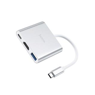 Переходник Hoco HB14 Easy use 3в1 Type-C to USB3.0/ HDMI 4K/ PD для MacBook Серебристый