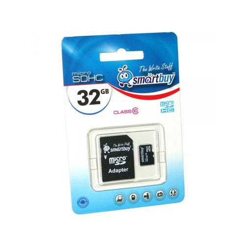 Карта памяти MicroSD 32GB Smart Buy Сlass 10 + SD адаптер 42191334