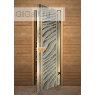 Дверь для бани или сауны стеклянная Арт-серия с фьюзингом Сахара, липа