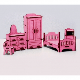 Сборная деревянная модель "Кукольная мебель" - Спальня, цветная Лесная мастерская