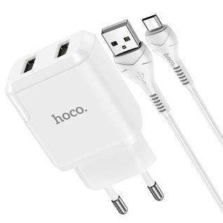 Адаптер питания Hoco N7 Speedy dual port charger с кабелем MicroUSB (2USB: 5V max 2.1A) Белый