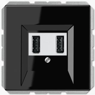 Розетка USB (зарядка) Jung LS 3000мА 5В двойная черная термопласт (белый механизм)