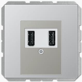 Розетка USB (зарядка) Jung LS 3000мА 5В двойная алюминий металл (белый механизм)
